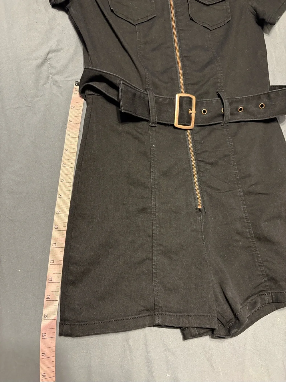 Guess Black Short-Sleeve Zip-Front Romper with Rose Gold Hardware - Picture 6 of 8